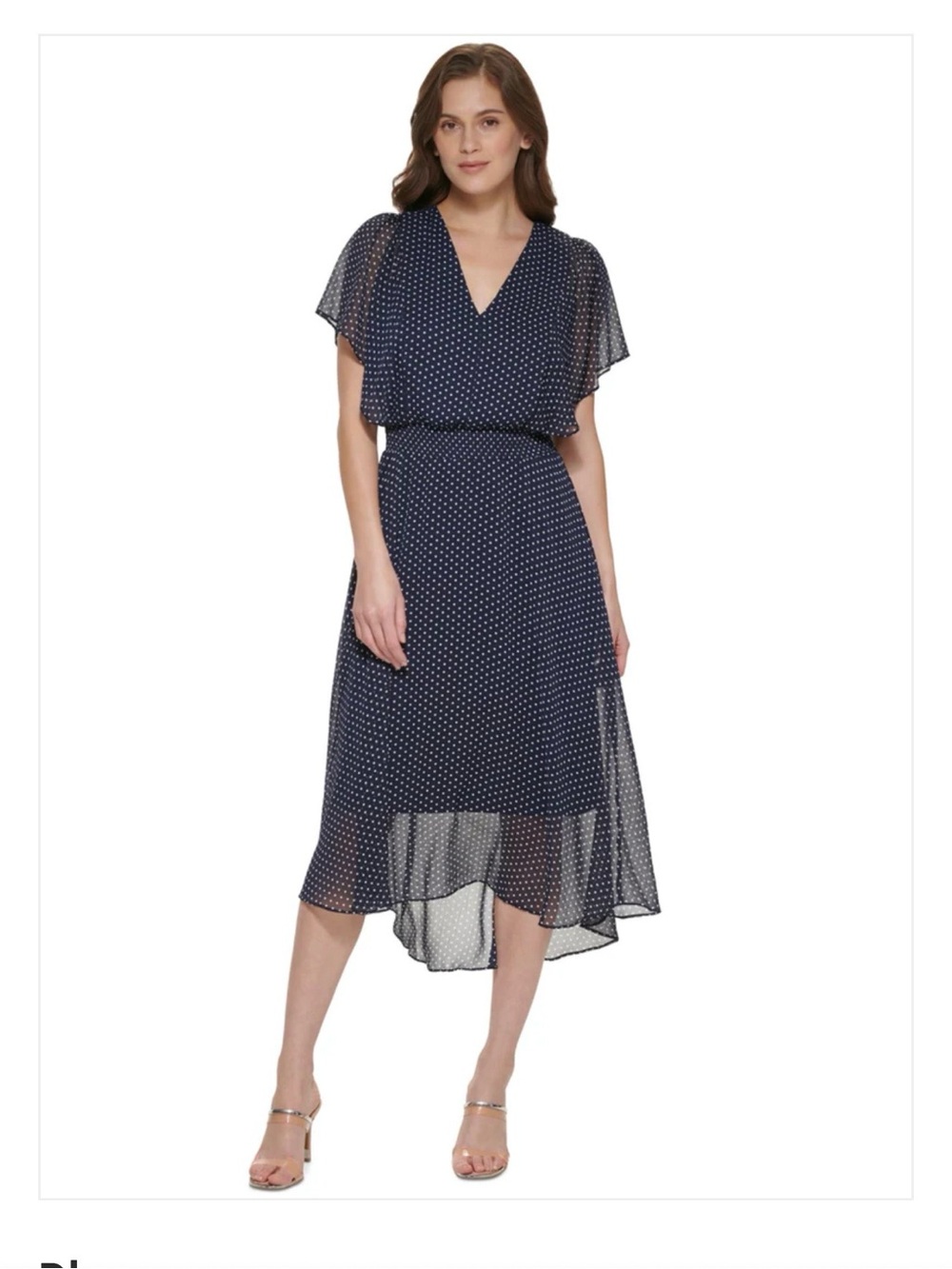 DKNY Navy Polka Dot High-Low Midi Dress